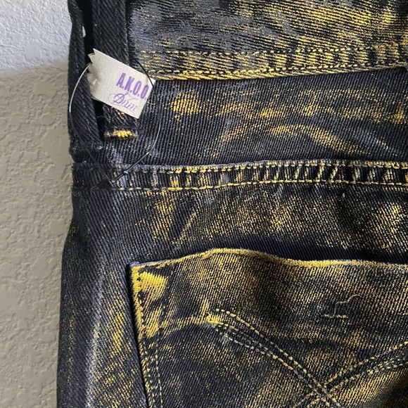 New Rare Rapper TI Akoo Y2K Gold Metallic and Black HipHop Streetwear Jeans 38 - Picture 11 of 15